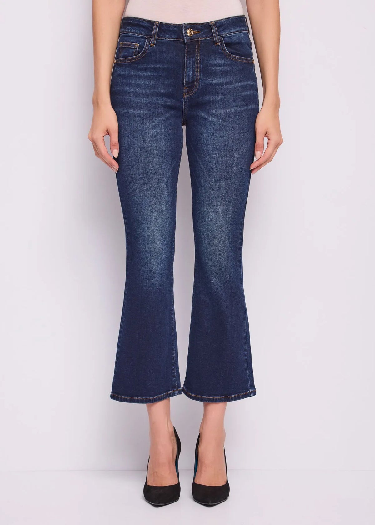 Gaudì pantalone jeans 5 tasche da donna flare cropped 621BD26033 blu