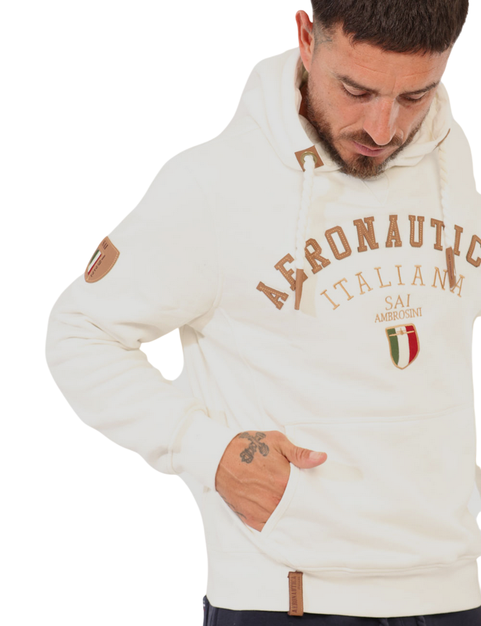 Aeronautica Italiana Felpa Uomo con Cappuccio 011267U LATTE- Stile e Comodità Ineguagliabili - dettaglio