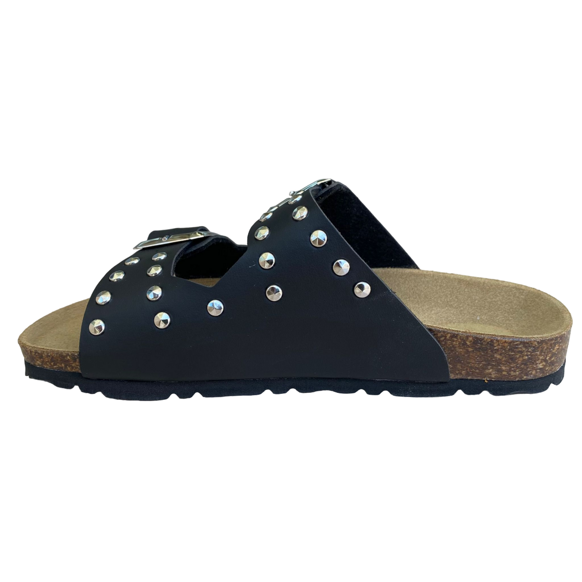 Biochic Sandalo da donna con 2 fasce con borchie e fibbie regolabili Bipel BC4003B nero