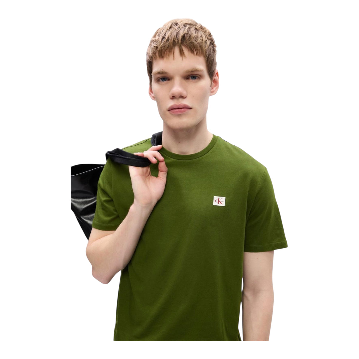 Calvin Klein T-shirt basic -LV04RC272 2E6 -Verde avanti con logo piccolo