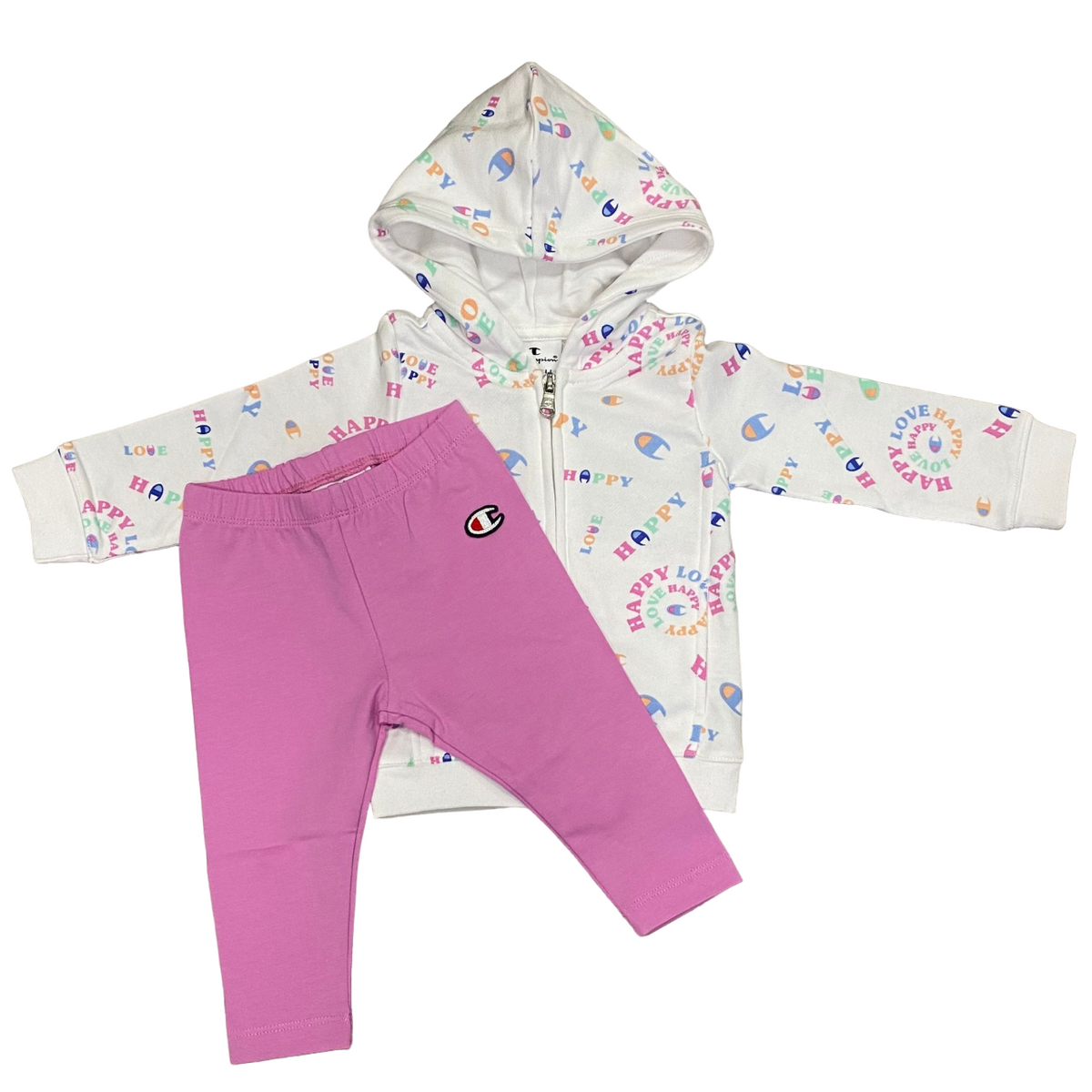 Champion tuta da bambina con cappuccio e pantalone aderente 404974 WL001 bianco-rosa