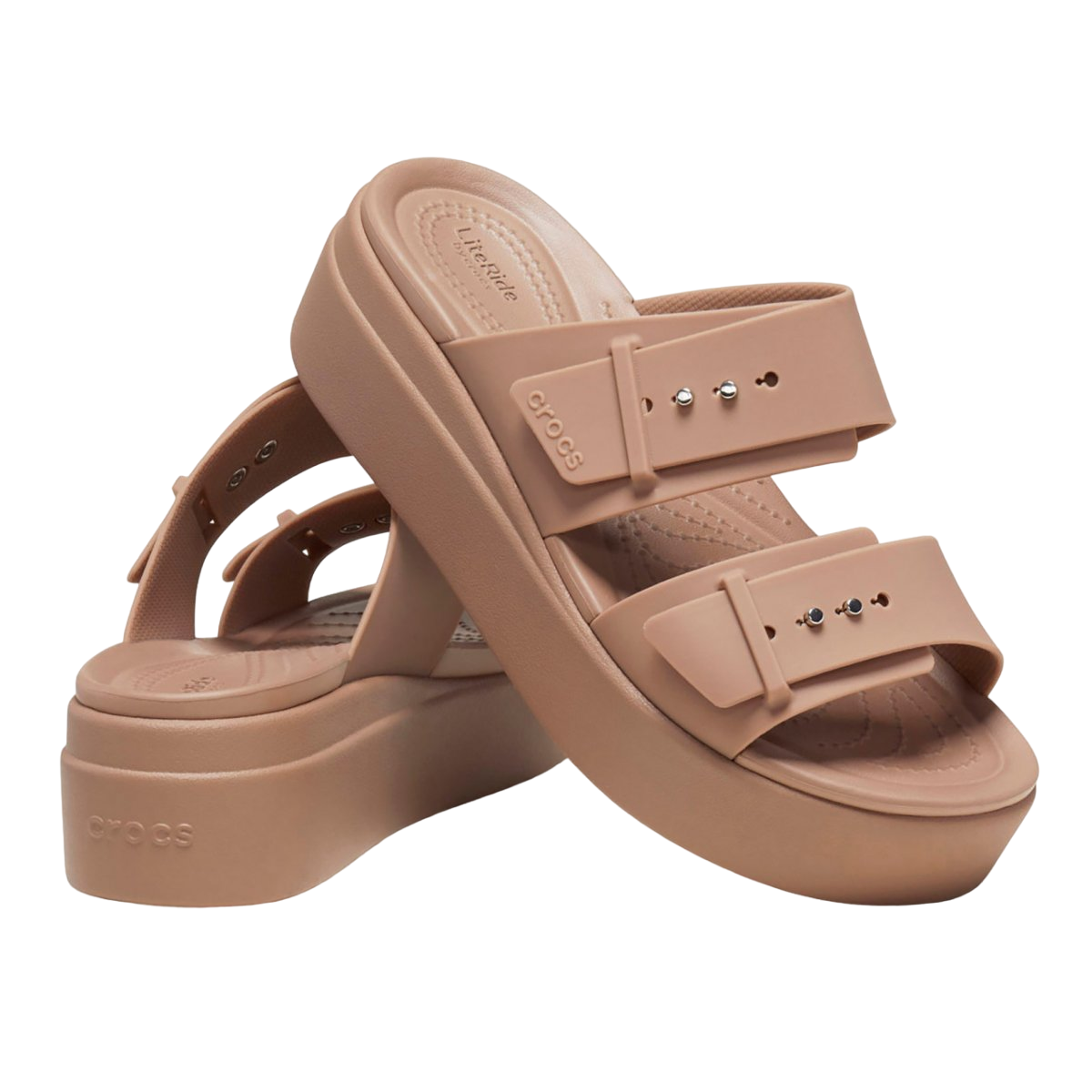 Crocs sandalo da donna con zeppa Brooklyn Buckle Low Wedge 207431-2Q9 latte 2