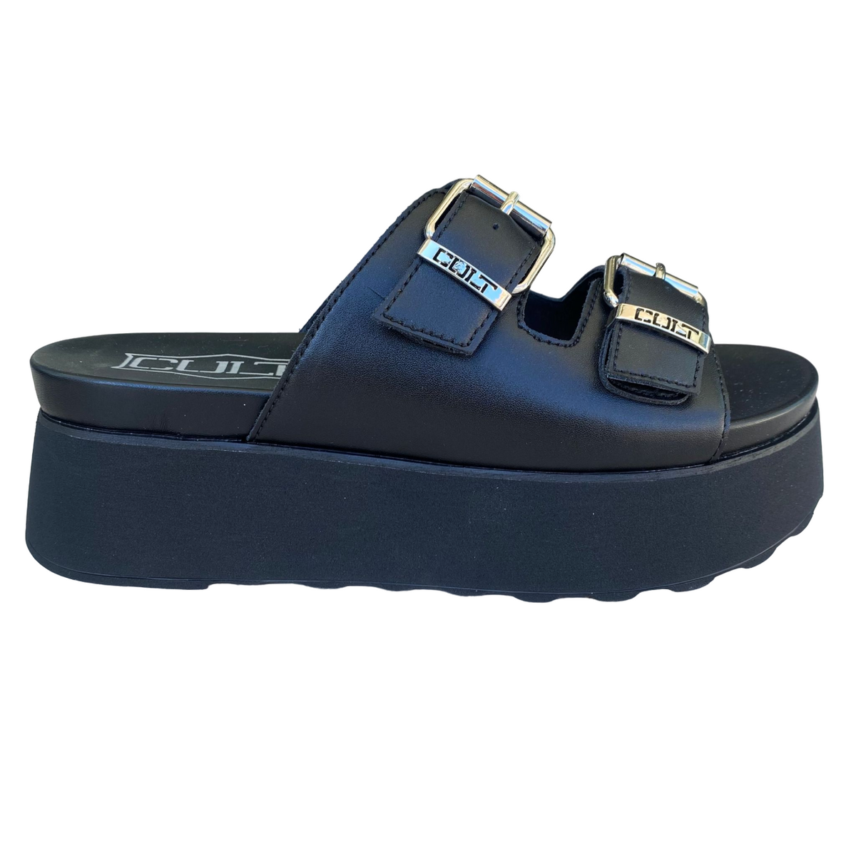 Cult sandalo a ciabatta da donna con fibbie e borchie 3146 nero