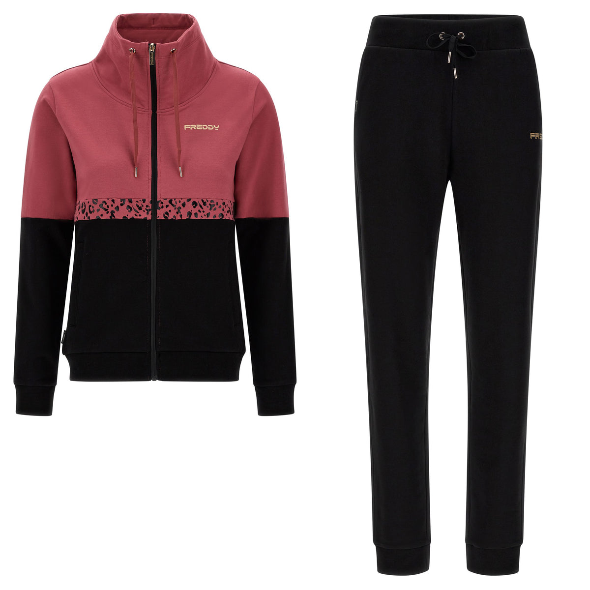 Freddy tuta sportiva da donna con zip e collo ad anello e inserto a fantasia F3WTRK3 F93N malaga-nero