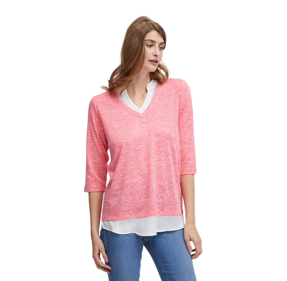 Fransa Maglia da donna lavorata con scollo a V e manica 3/4 20611398 1719301 camellia rose