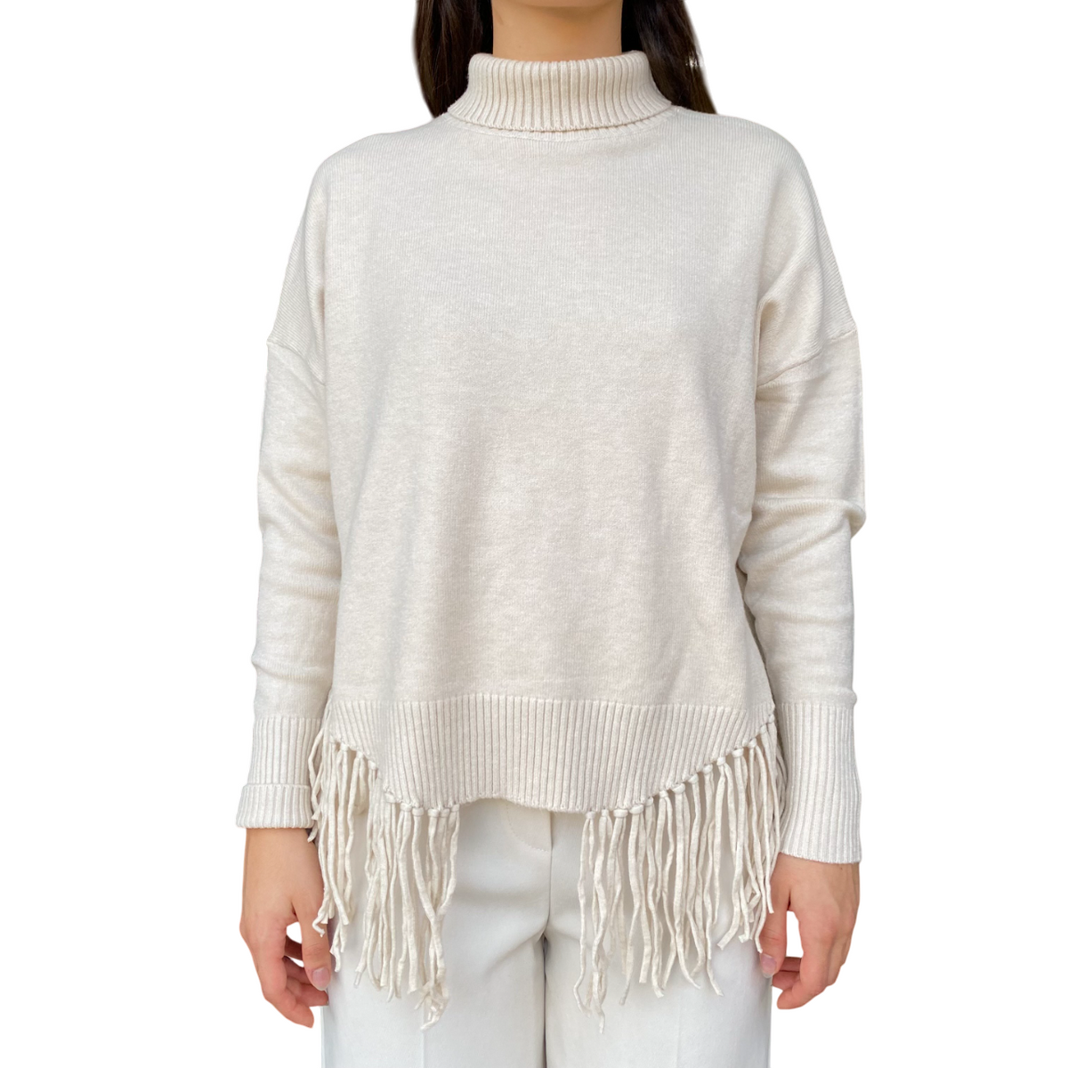 GRIFFAI Maglia Donna con frange DGF5653 Beige