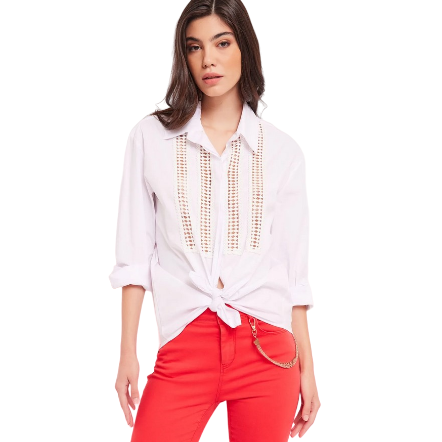 Gaudì camicia manica lunga da donna con inserto in pizzo 411BD45024 bianco