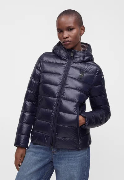 Blauer piumino donna con cappuccio 26WBLDC02070-006648 888 blu