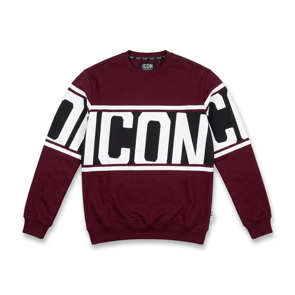 Icon felpa girocollo da uomo Stripe IUF052 bordeaux