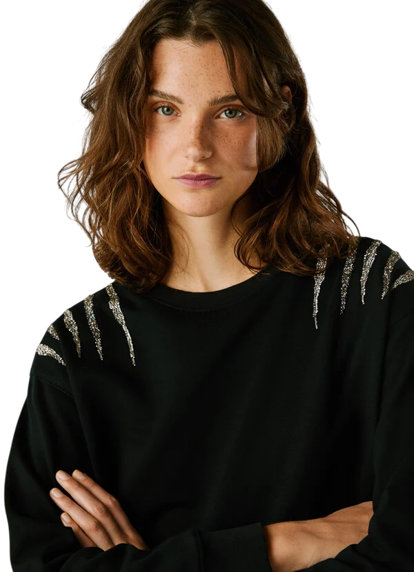 Pepe Jeans Felpa Donna PL5800024 Nero con Strass – Stile Urban Chic e Comfort Premium - dettaglio