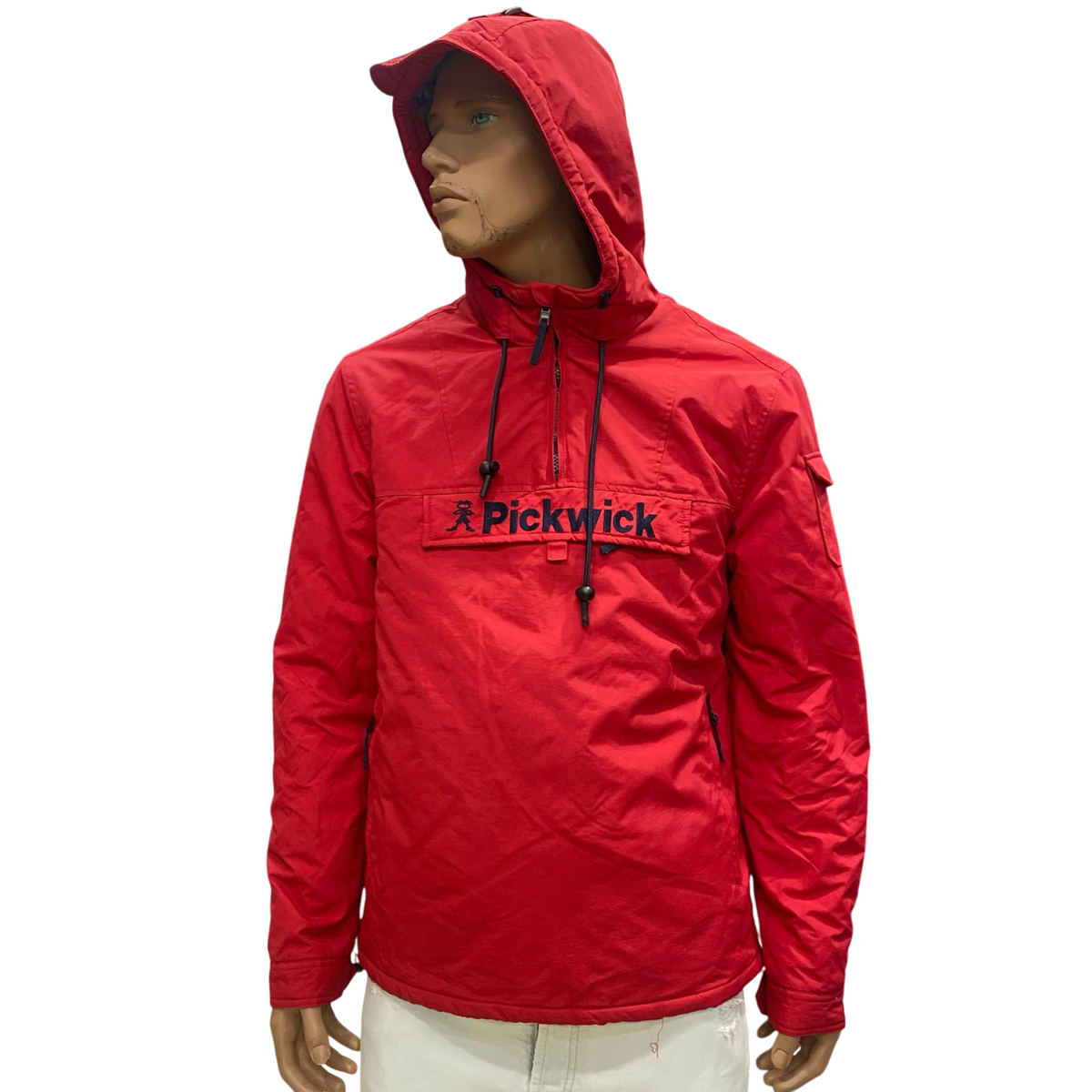 Pickwick giaccone da uomo con cappuccio mezza zip e tascone a marsupio Anorak Vulcano rosso