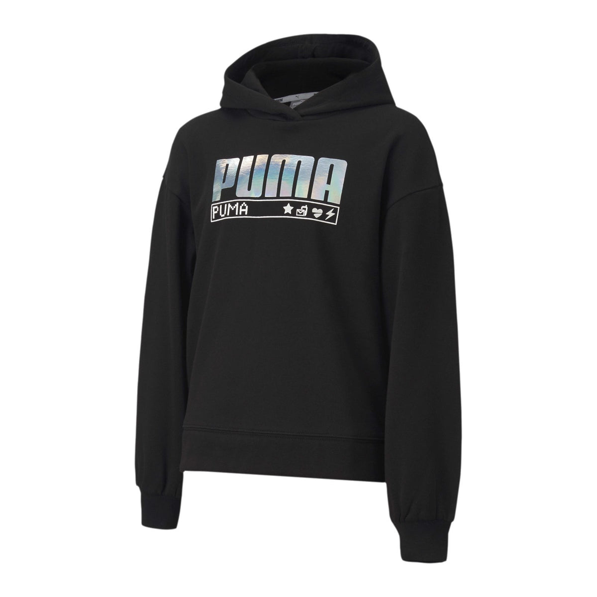 Puma felpa con cappuccio da ragazza con stampa argento Alpha 583303 01 nero
