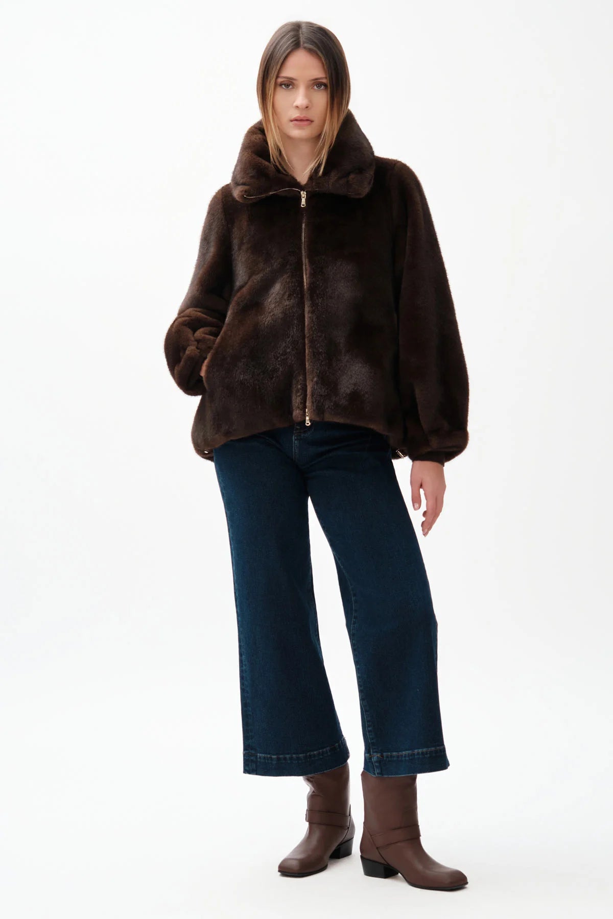 Griffai pelliccia asimmetrica da donna con collo DGF6802 moro