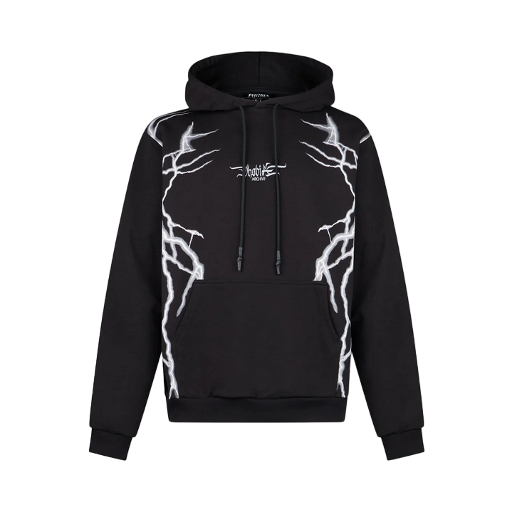 Phobia felpa da uomo con cappuccio con stampa fulmini grigi PH00411GRIGIO nero