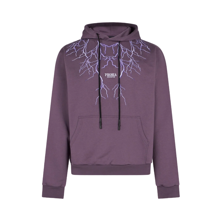 Phobia felpa da uomo con cappuccio con fulmini ricamati viola PH00428PU viola