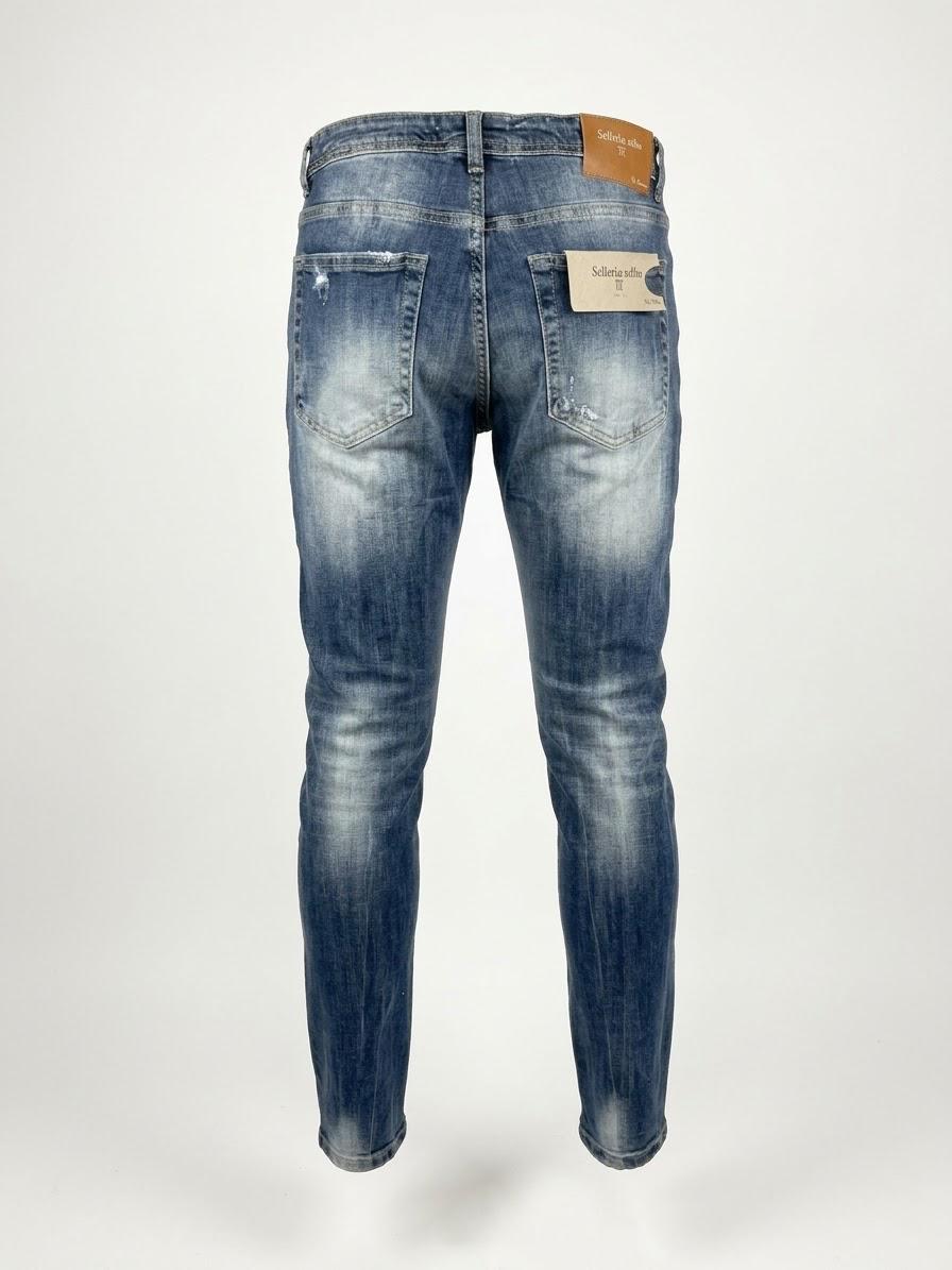 Setteduesette by Klixs pantalone jeans uomo Mike 01154ND rotto slavato blu