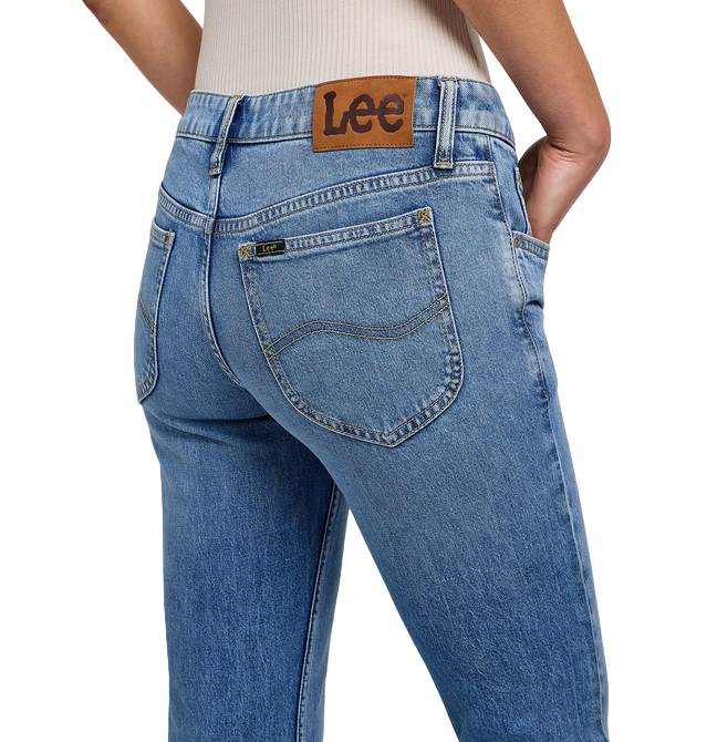 Pantalone jeans Lee Jessica a zampa da donna 112349550 in denim blu chiaro elasticizzato con vestibilità flare e dettagli autentici posteriore