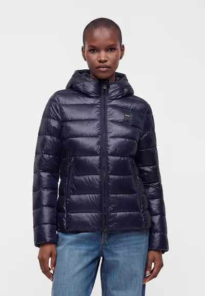 Blauer piumino donna con cappuccio 26WBLDC02070-006648 888 blu