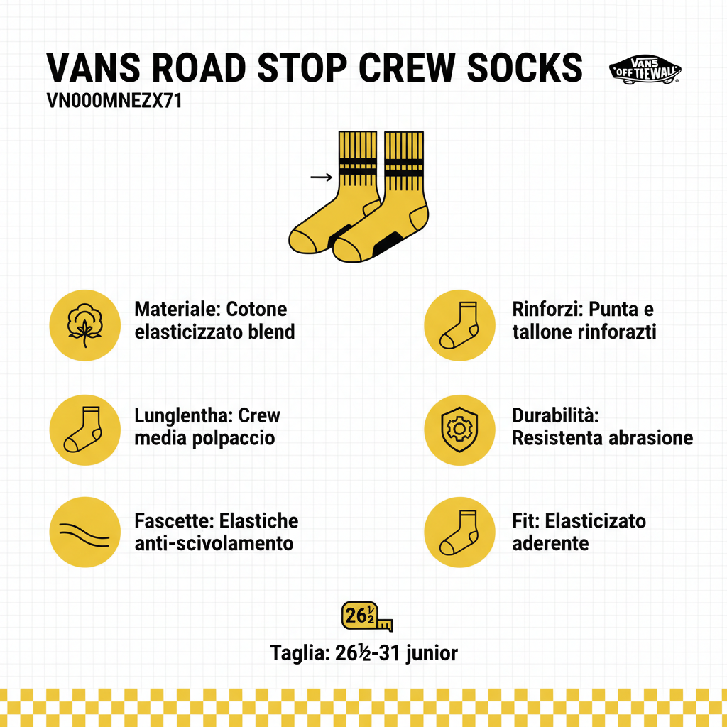 Infografica tecnica Vans Road Stop Crew VN000MNEZX71 - specifiche calze skate rinforzi
