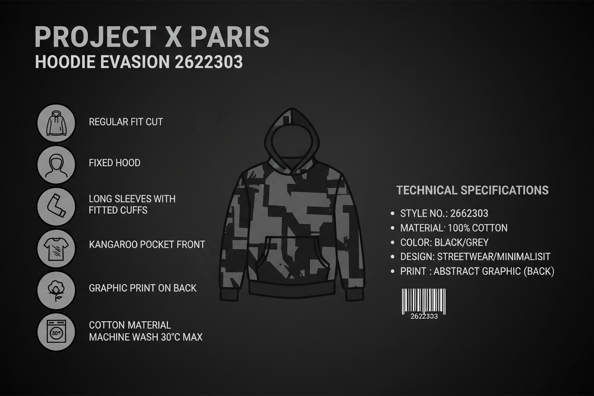 Infografica tecnica Project X Paris Felpa Evasion