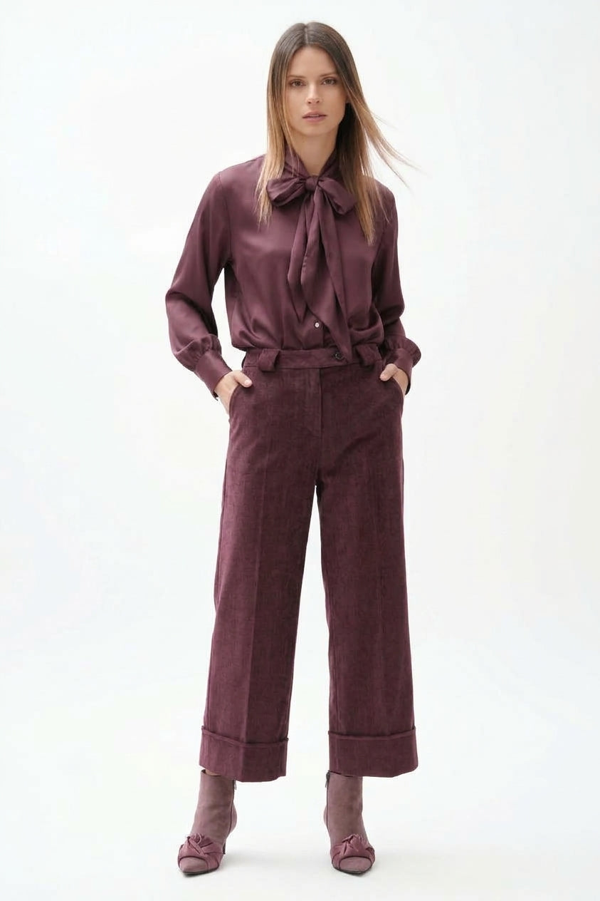 Griffai camicia da donna in raso con foulard DGF7582 bordeaux