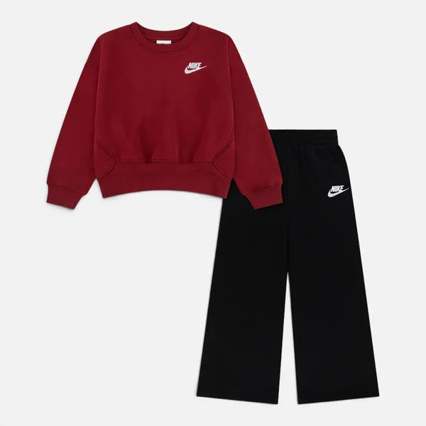 Nike tuta sportiva da bimba NKG FLEECE CREW WIDE LEG 36P285-KR4 rosso-nero