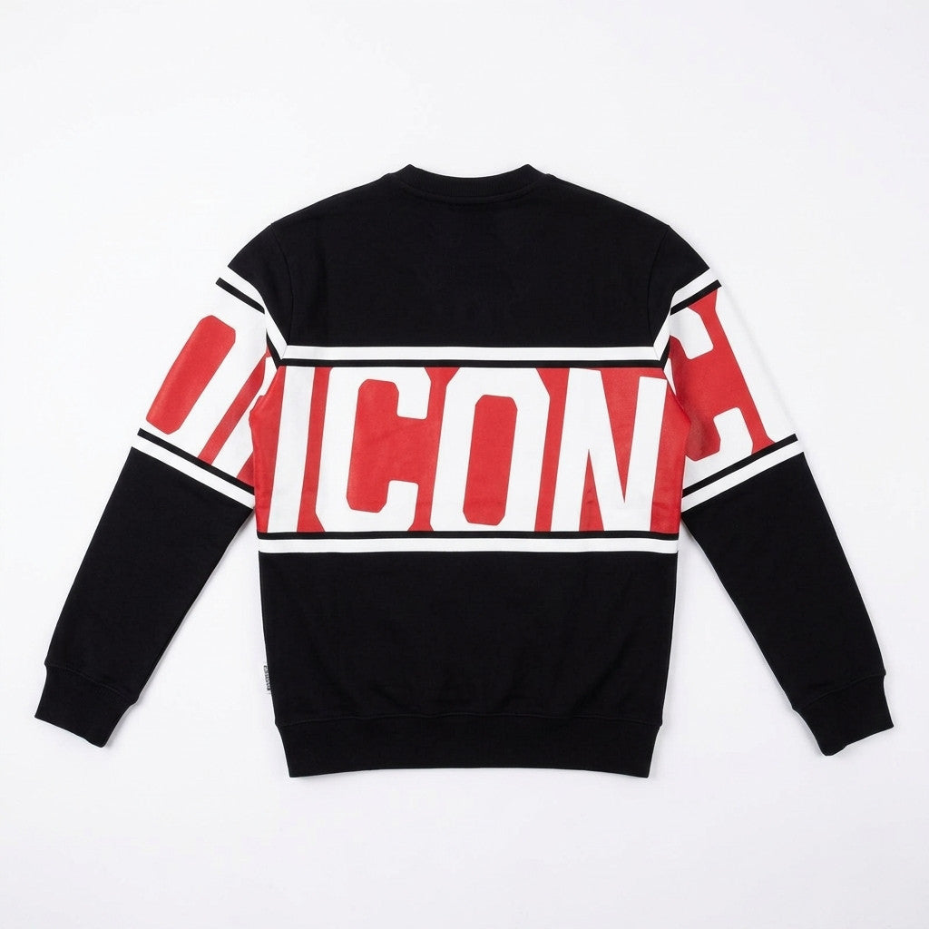 Icon felpa girocollo da uomo Stripe IUF052 nero-rosso