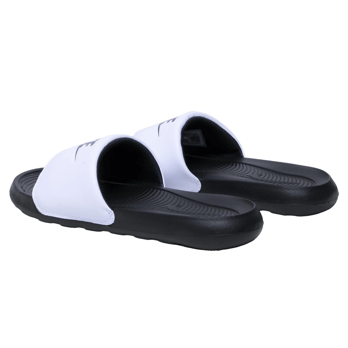 Nike Victori One Slide CN9675 005 ciabatte mare/piscina nero-bianco con iconico logo Swoosh, vista da dietro