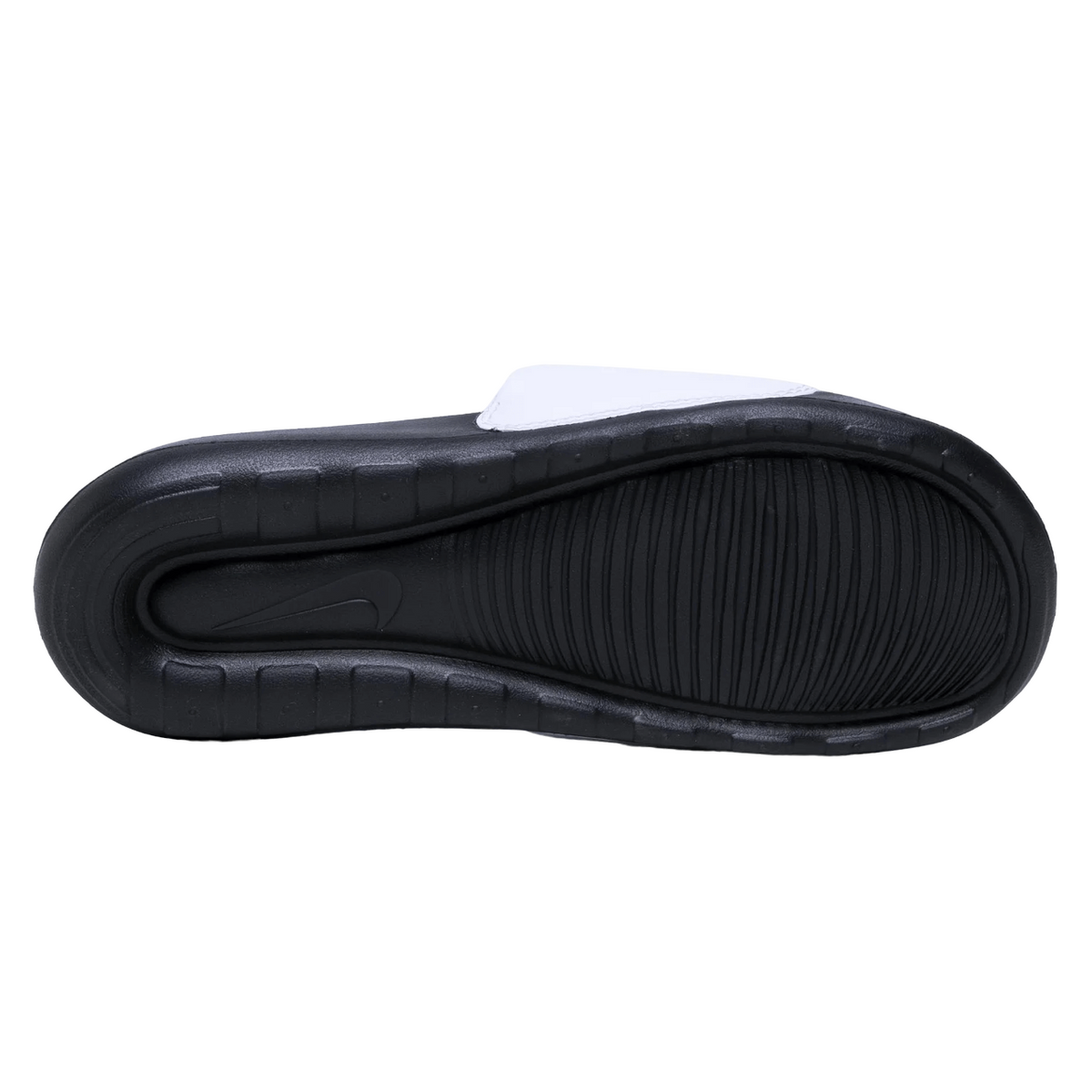 Nike Victori One Slide CN9675 005 ciabatte mare/piscina nero-bianco con iconico logo Swoosh, vista suola