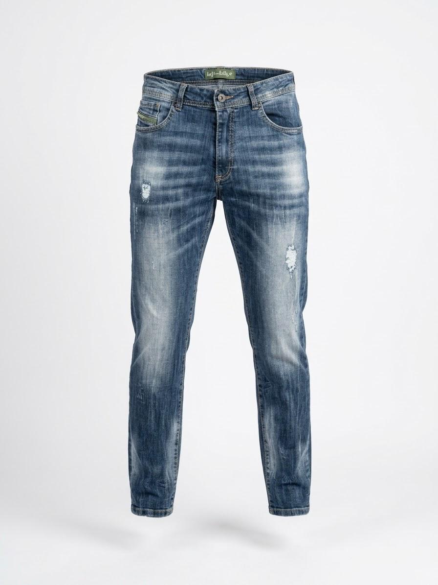 Setteduesette by Klixs pantalone jeans uomo Mike 01154ND rotto slavato blu