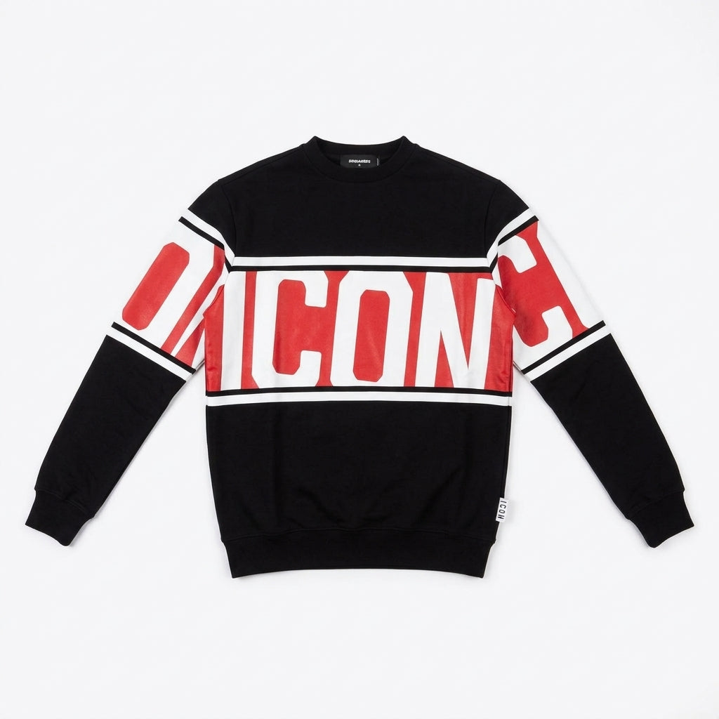 Icon felpa girocollo da uomo Stripe IUF052 nero-rosso