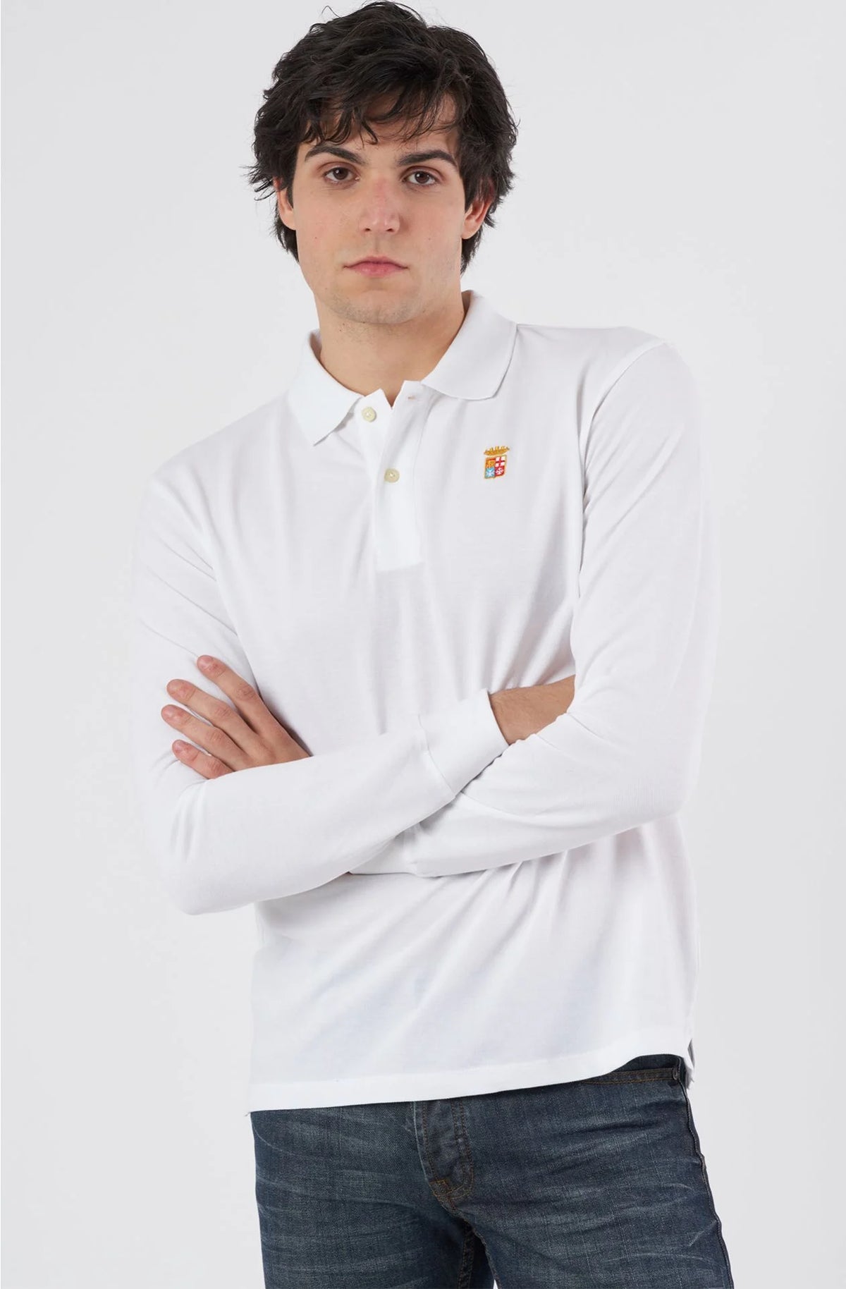 Marina Militare Polo Manica Lunga Uomo MYL0203-009 Bianco | Cotone Piquet Regular Fit