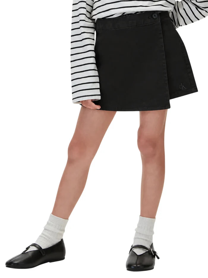 Calvin Klein Gonna pantalone bambina a portafoglio in satin di cotone LVCKFJC21G BEH nera
