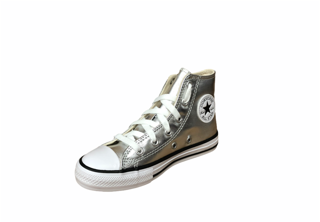 Converse scarpa sneakers alta alla caviglia da bambina Ctas Hi Metallic G 670179C argento metallico