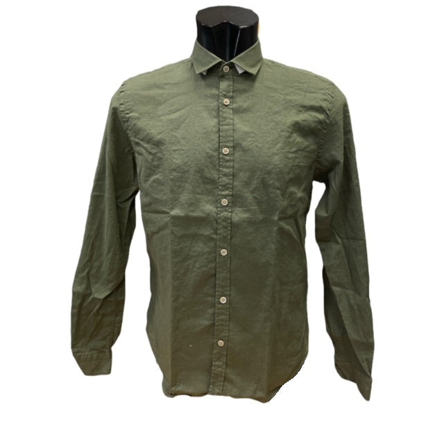 Bomboogie Camicia uomo con colletto Francese in Lino e Cotone manica lunga SM6402TLITP 32 army green